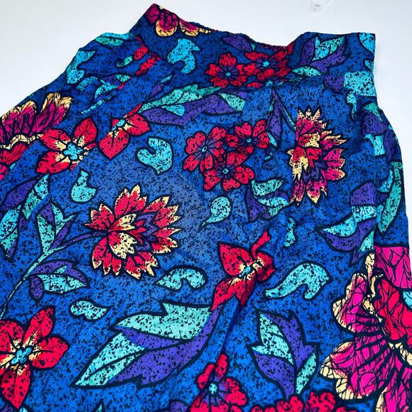 Vintage Floral Boho Midi Skirt High Waisted Pleated Colorful Retro Cottagecore - Picture 2 of 10